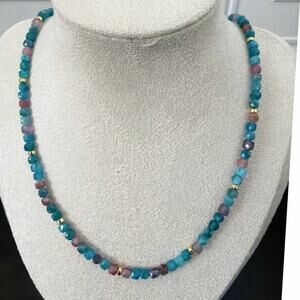 Second Bloom Studio Artisan Made Apatite Amethyst Necklace 19" Gold Magnetic
